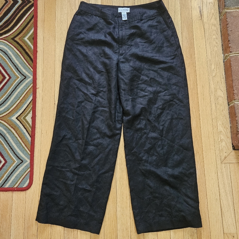 JG Hook Womens Pants 16 Wide Leg Linen Blend FLAW Black Pockets Lined